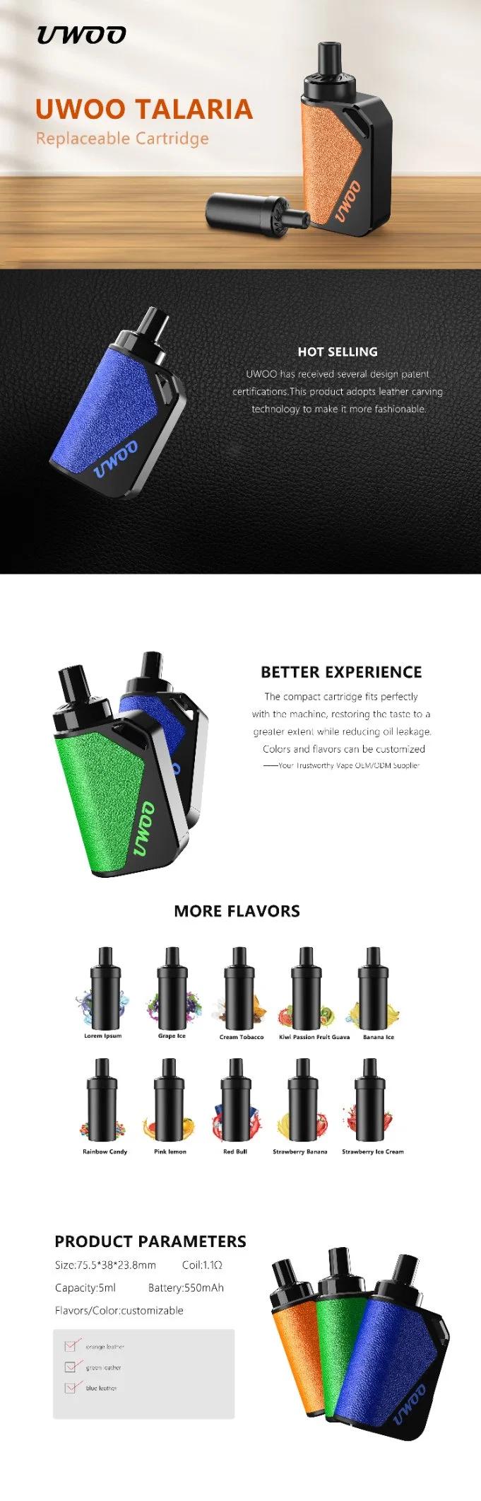 China OEM Multiple Colors Fruit Taste 500mAh Battery Rechargeable Electronic Cigarette with Replaceable Diposable Pod Prefilled